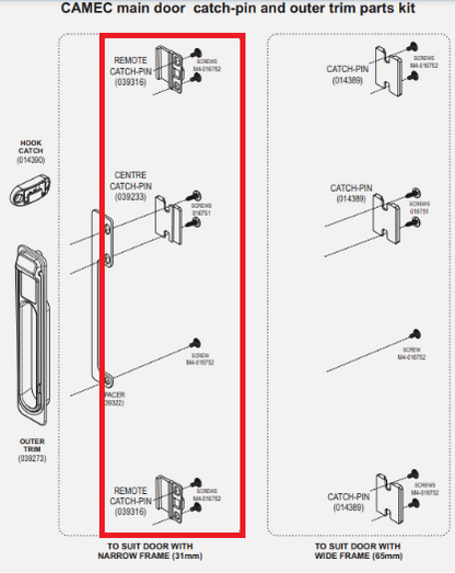 Camec Caravan Door Parts - Catches for 3 Point Door - Aluminium Remote Clips