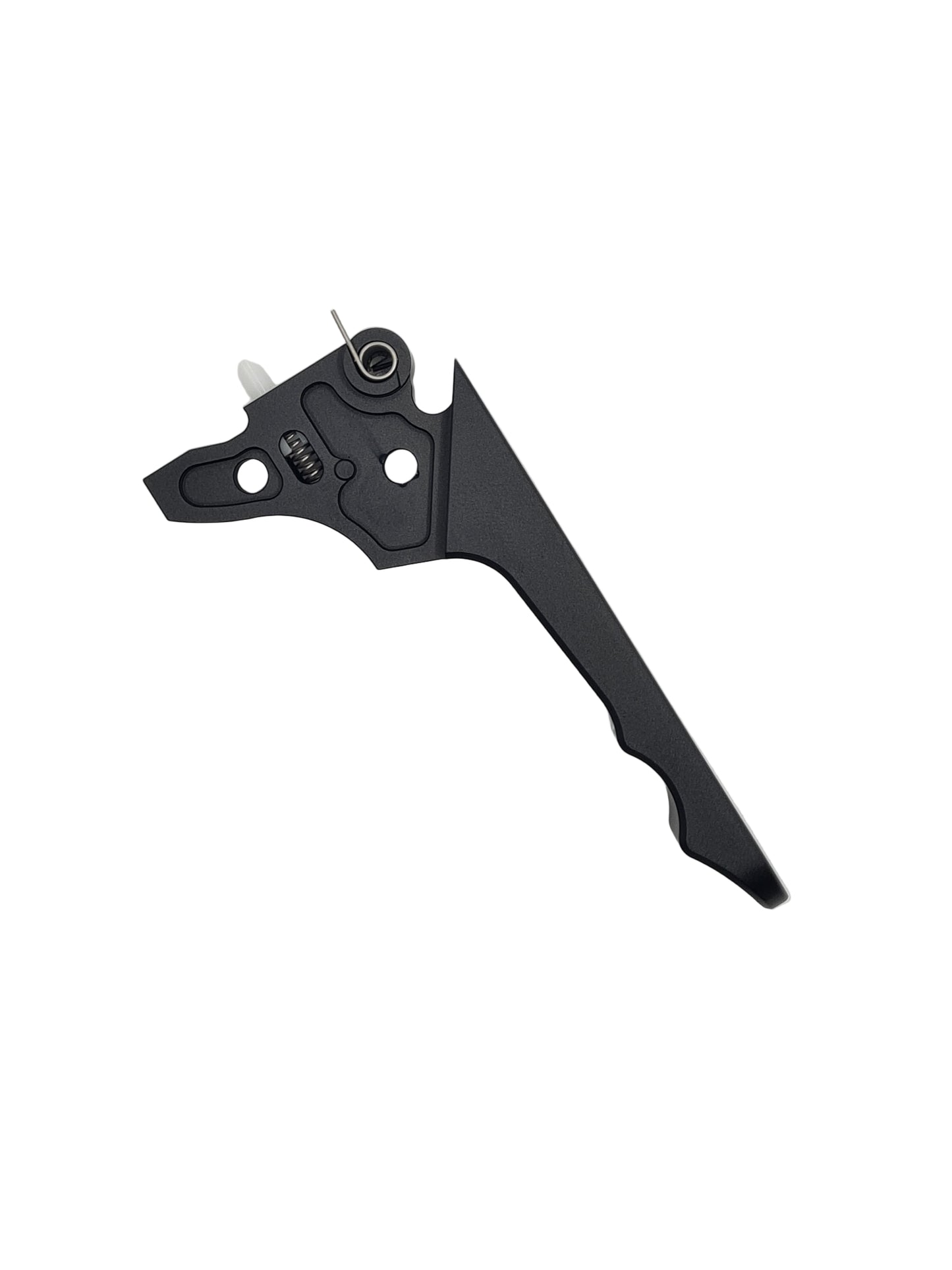 Black mechanical component on a light gray background