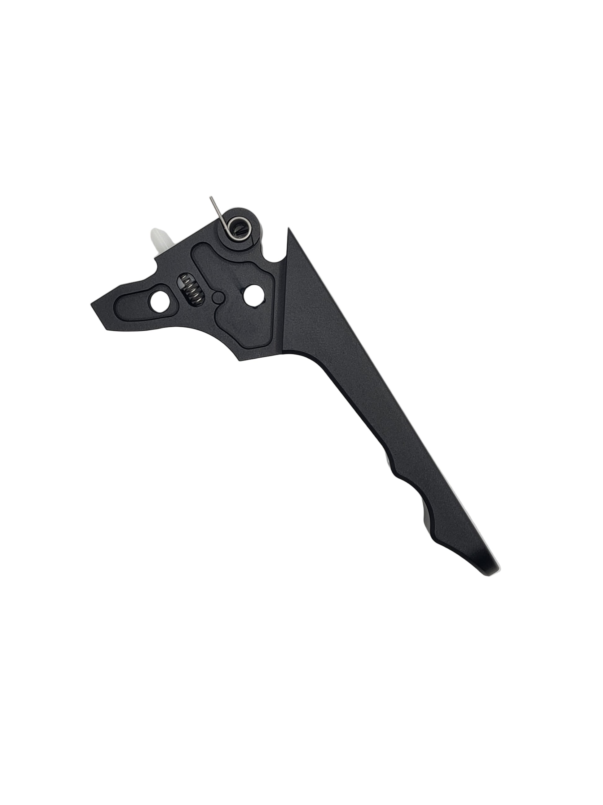 Black mechanical component on a light gray background